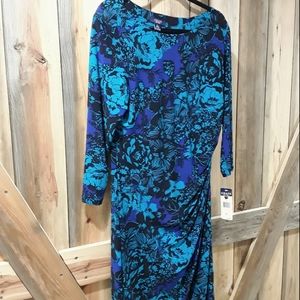 New Chaps multi blue Faux Wrap Dress XL